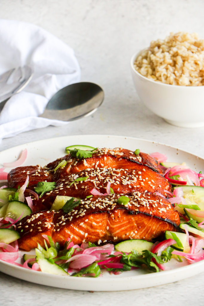 Sweet Chili Salmon with easy Cucumber Salad Marisol Cooks