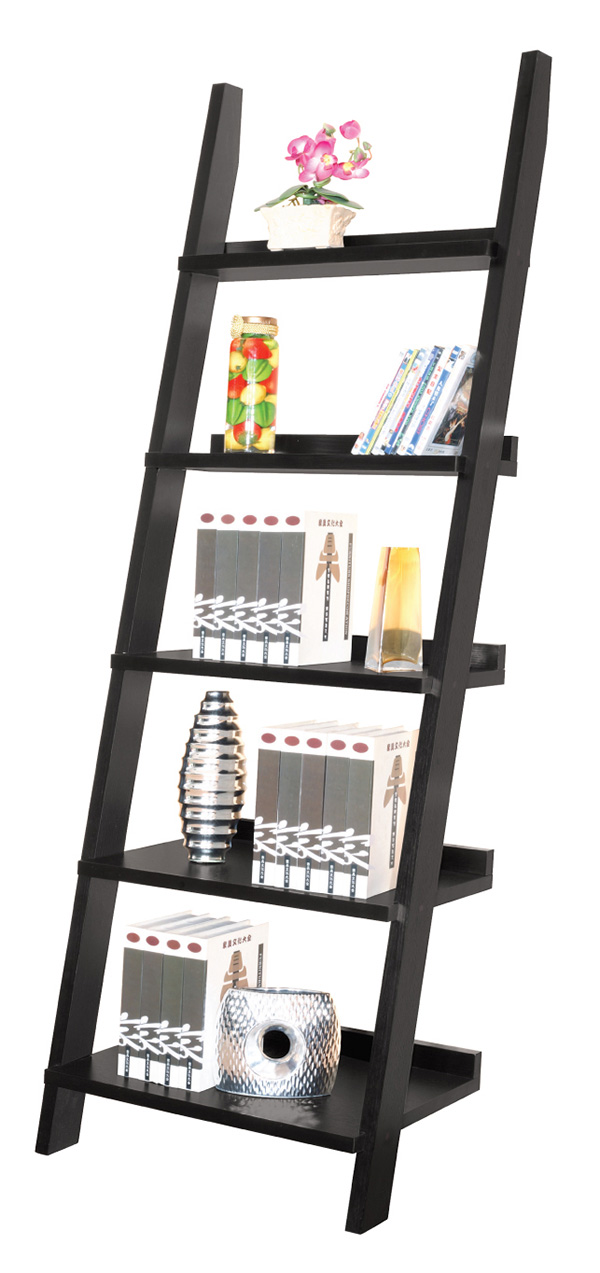 Contemporary Five Shelves Ladder Black Finish Book Case Marjen of