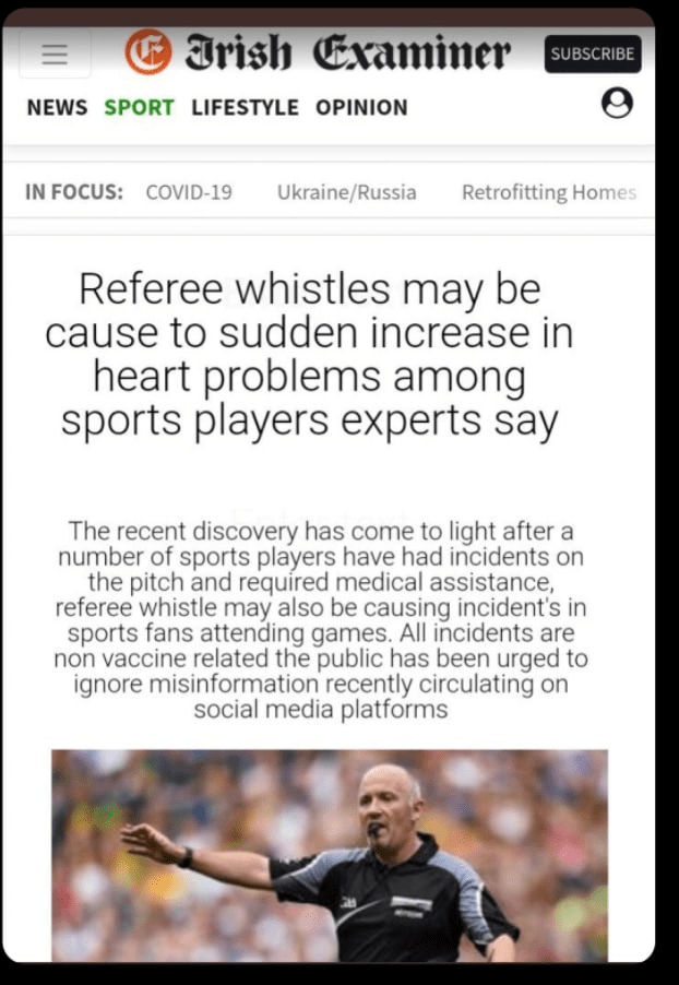 Irish Examiner Referee Whistles May Be Causing All the Heart Problems on the Field Lighthouse