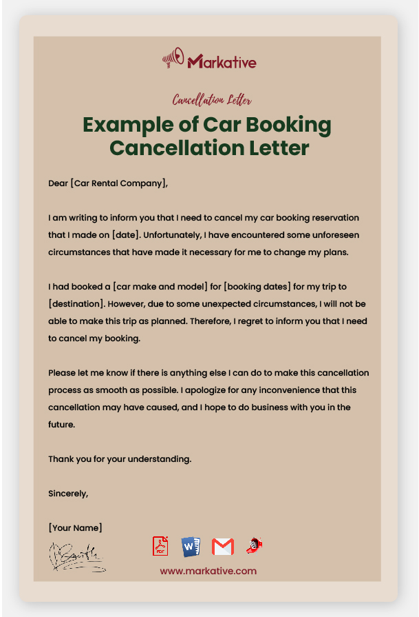 Creative Car Booking Cancellation Letter [5+ Examples] Markative