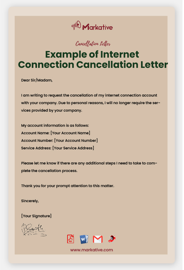 Best Connection Cancellation Letter [5 Free Samples] Markative