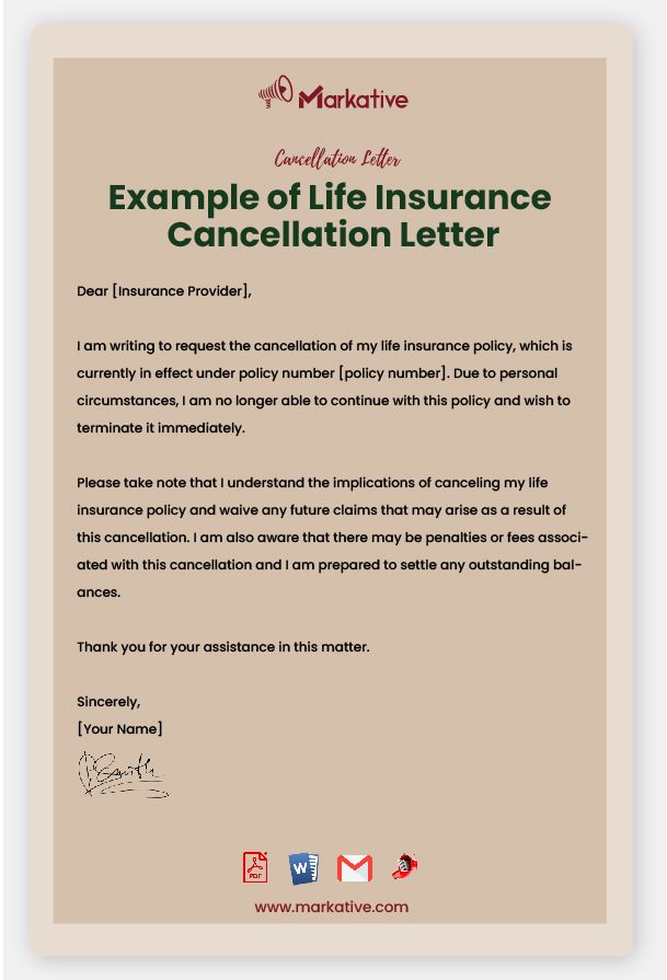 Life Insurance Cancellation Letter [5+ Templates] Markative