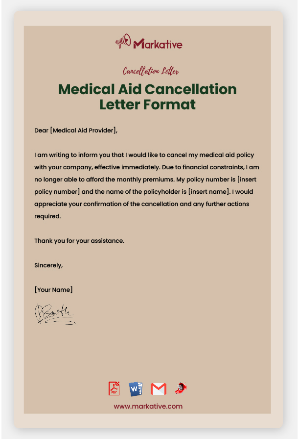 best Medical Aid Cancellation Letter [7 Free Samples] Markative