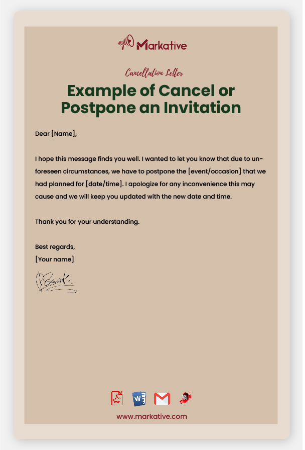 Perfect Cancel or Postpone an Invitation [5 Free Samples] Markative