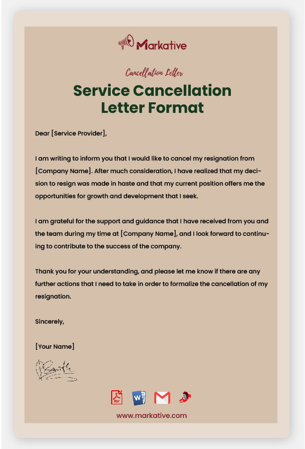 Good Service Cancellation Letter [5+ Free Samples] - Markative