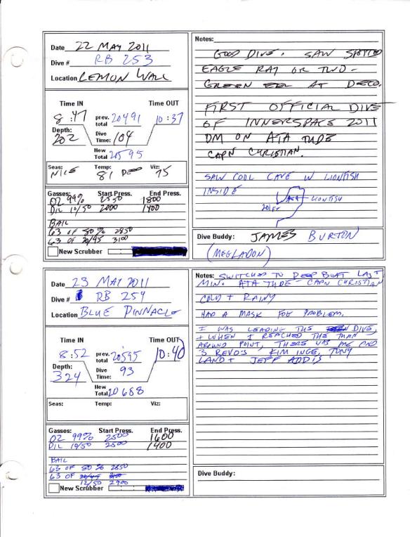 Free Downloadable SCUBA logbook page for Inspiration Rebreather