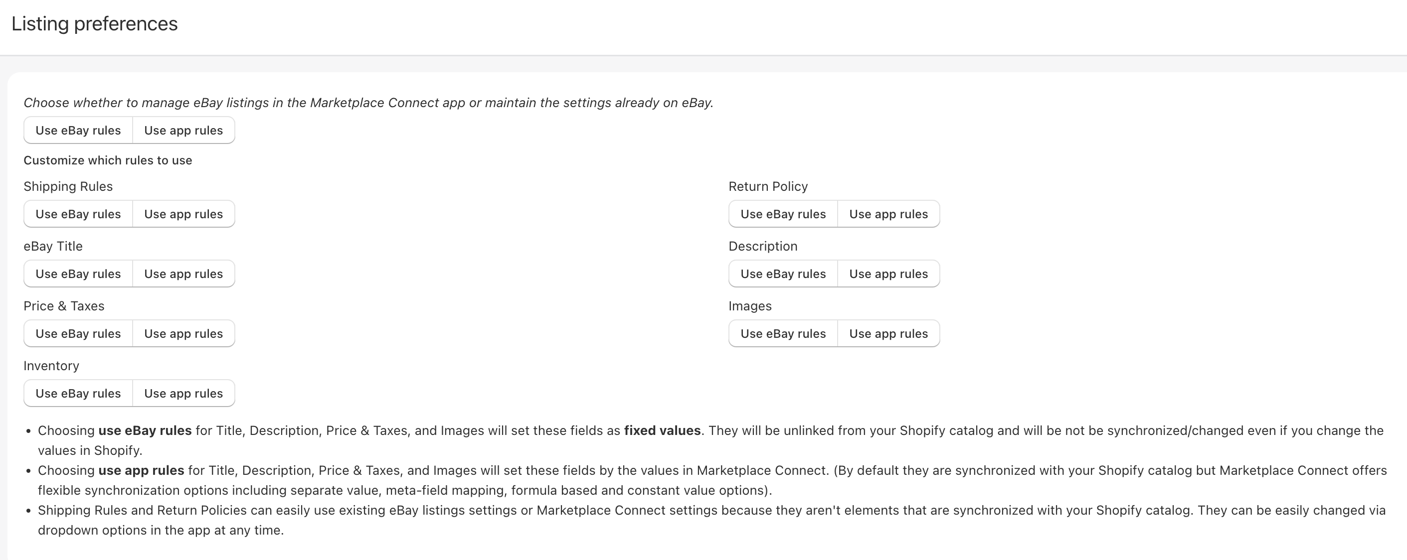 Linking Existing eBay listings Shopify Marketplace Connect
