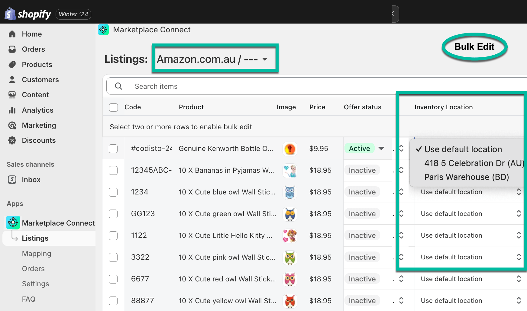 Multi Location Inventory Amazon, ebay, Walmart (US) and Etsy