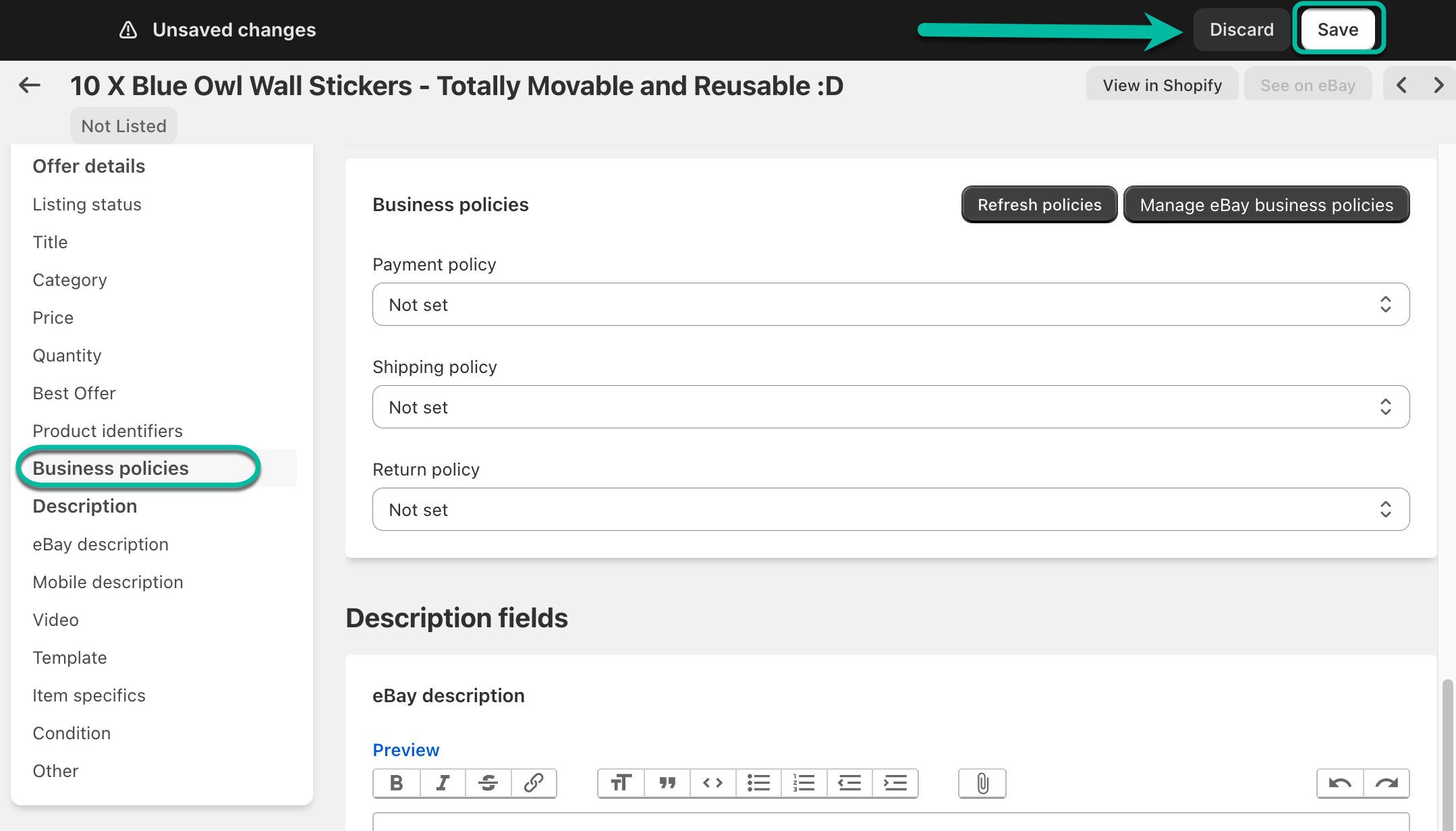 Single & Bulk Edit on eBay Shopify Marketplace Connect