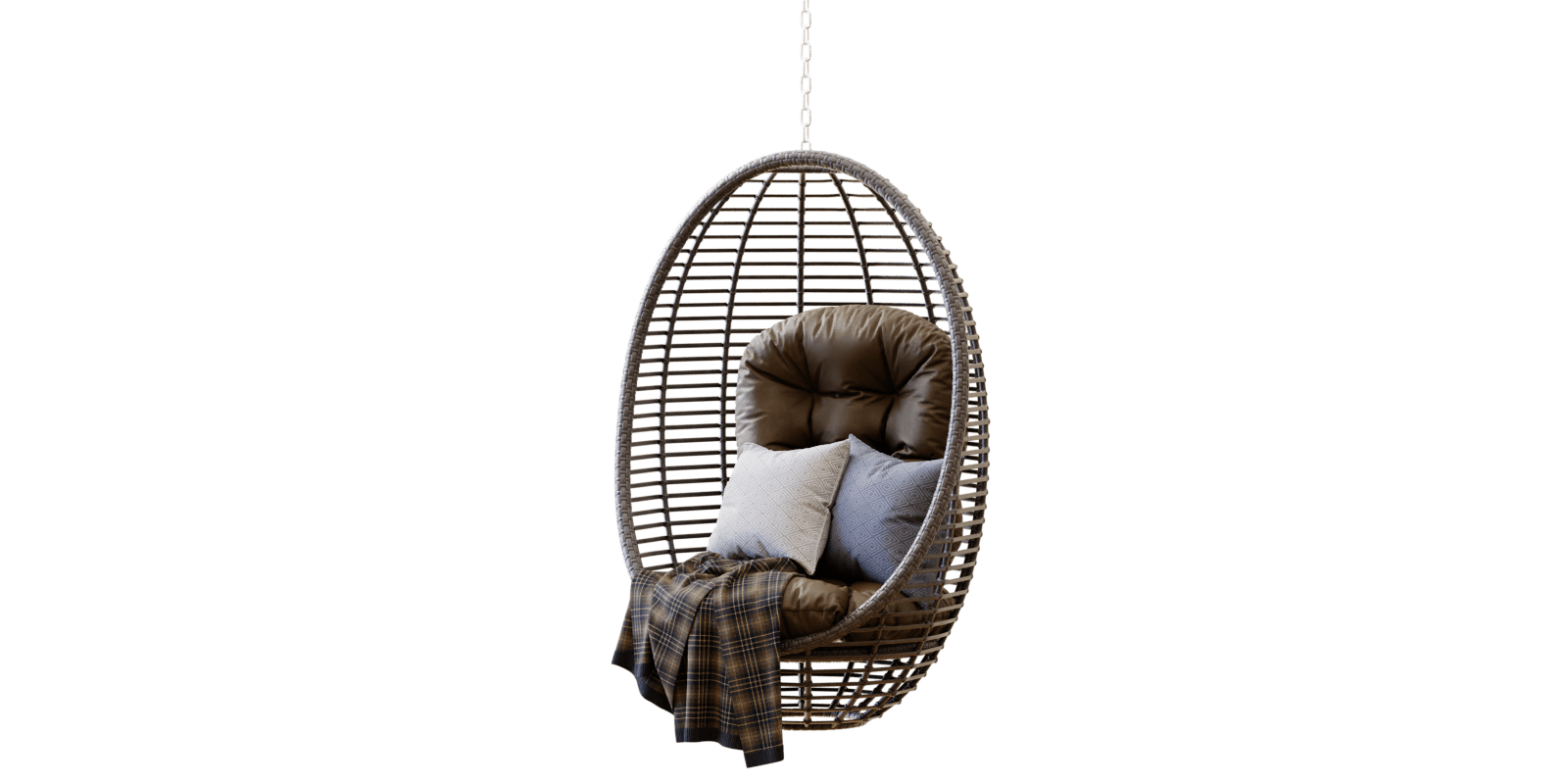 chair Panama Jack Ratan Hanging Chair with pillows and plaid