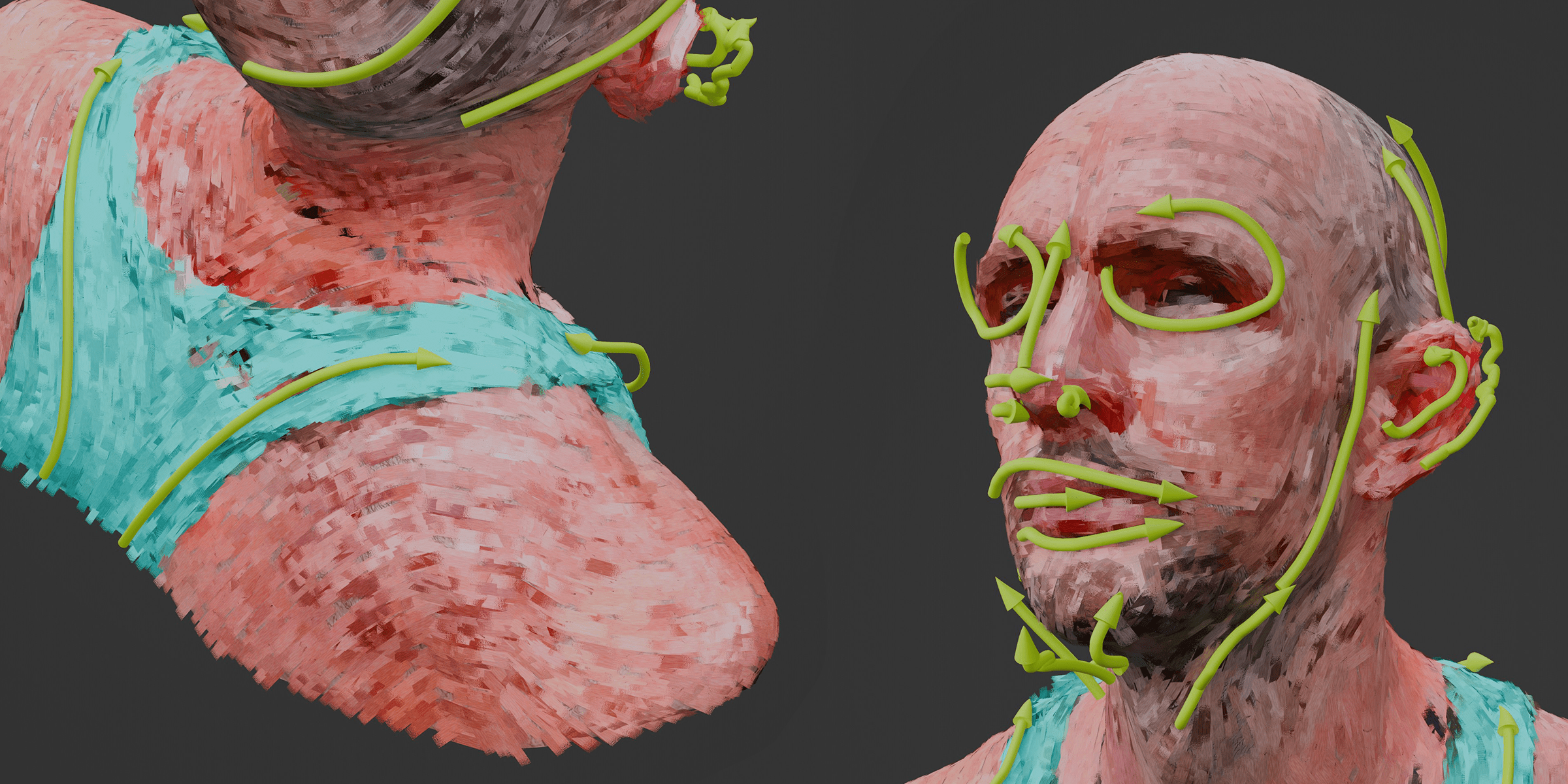 Geometry Nodes, Curve tangent transfer, Procedural Brush Strokes