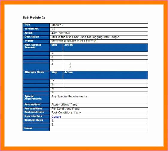 40 Use Cases Template Excel Markmeckler Template Design