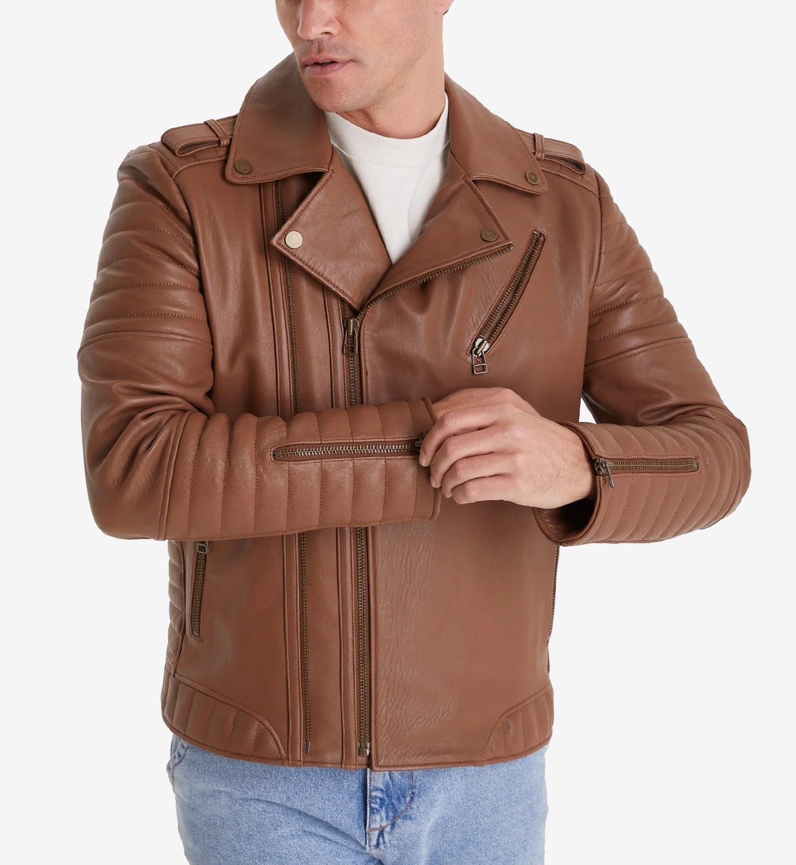 Genuine Brown Men's Leather Biker Jacket Marko Woolen Leather