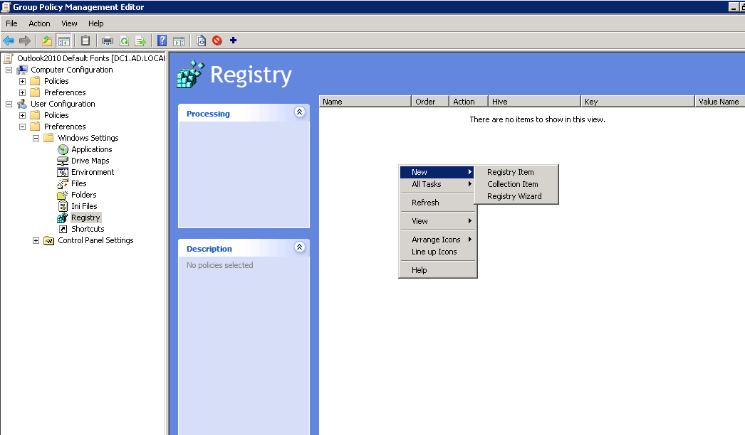 How to Push default font in Outlook 2010 using Group