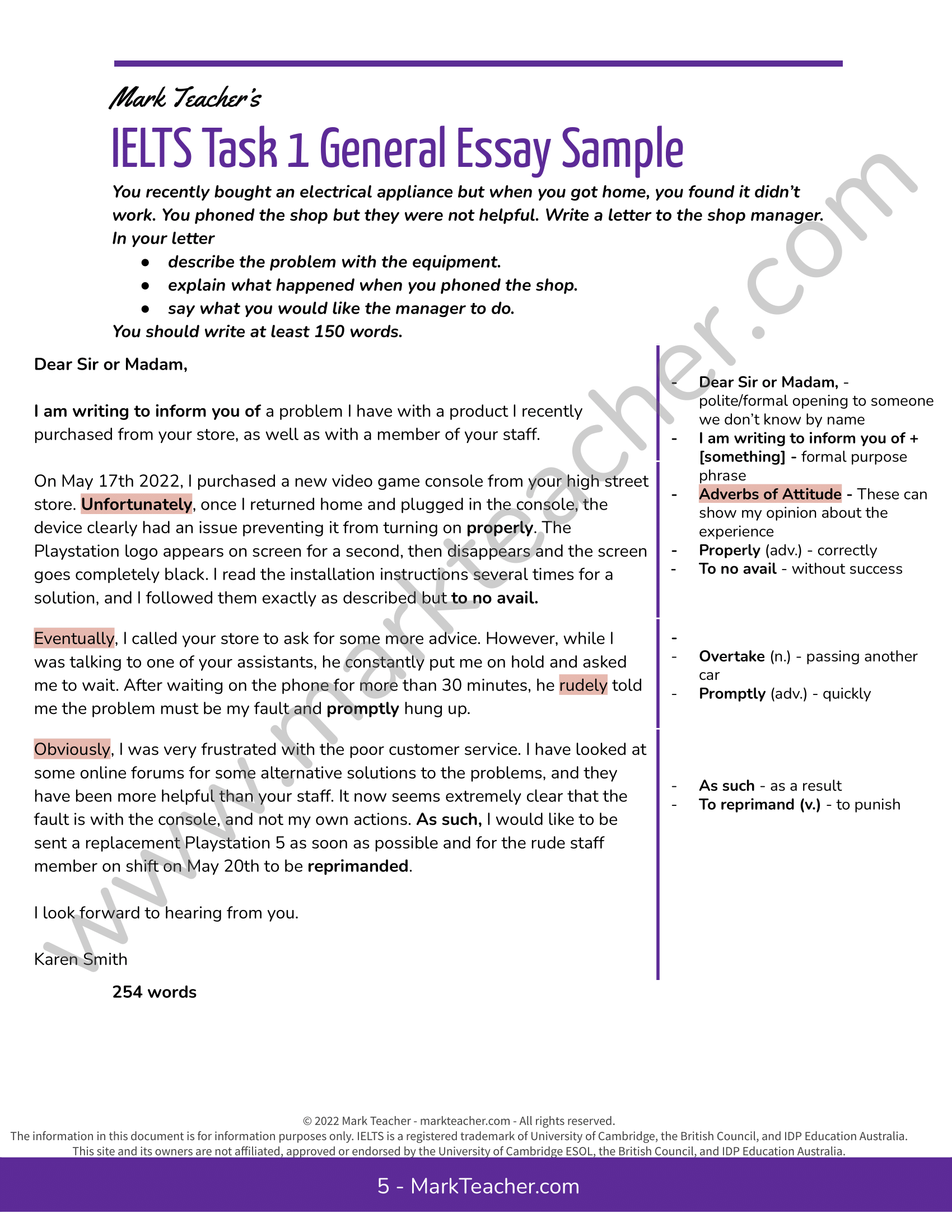 IELTS Writing Task 1 General Sample Complaint about an electrical