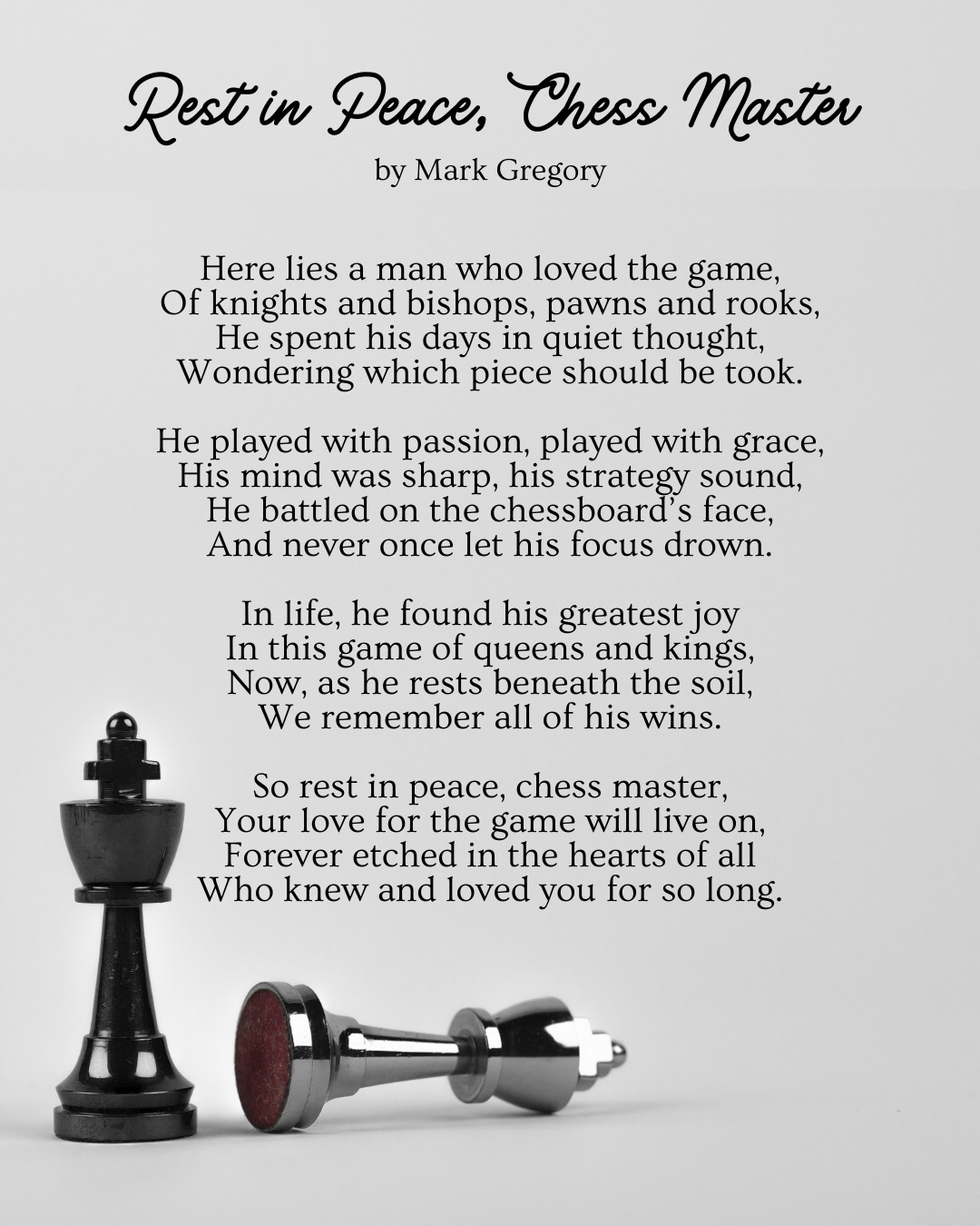 Rest In Peace, Chess Master Funeral Poem About Board Games Mark