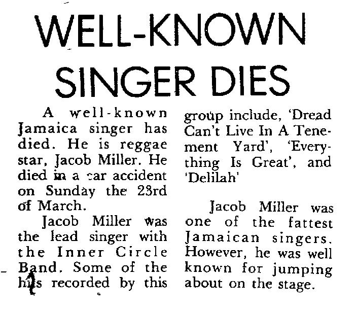 Jacob Miller Dead at 27 (1980) LEGENDARY REGGAE