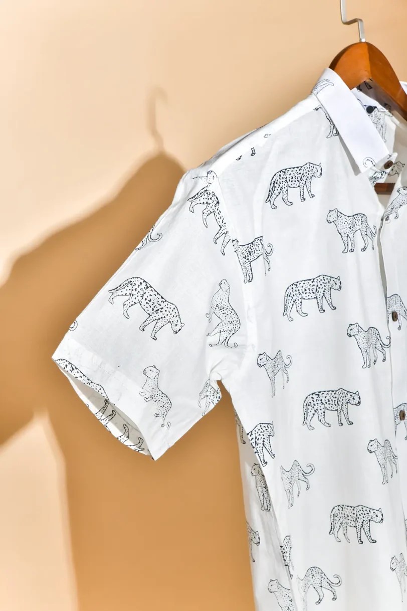 Leopard Print Cotton White Shirt Marlleshwar