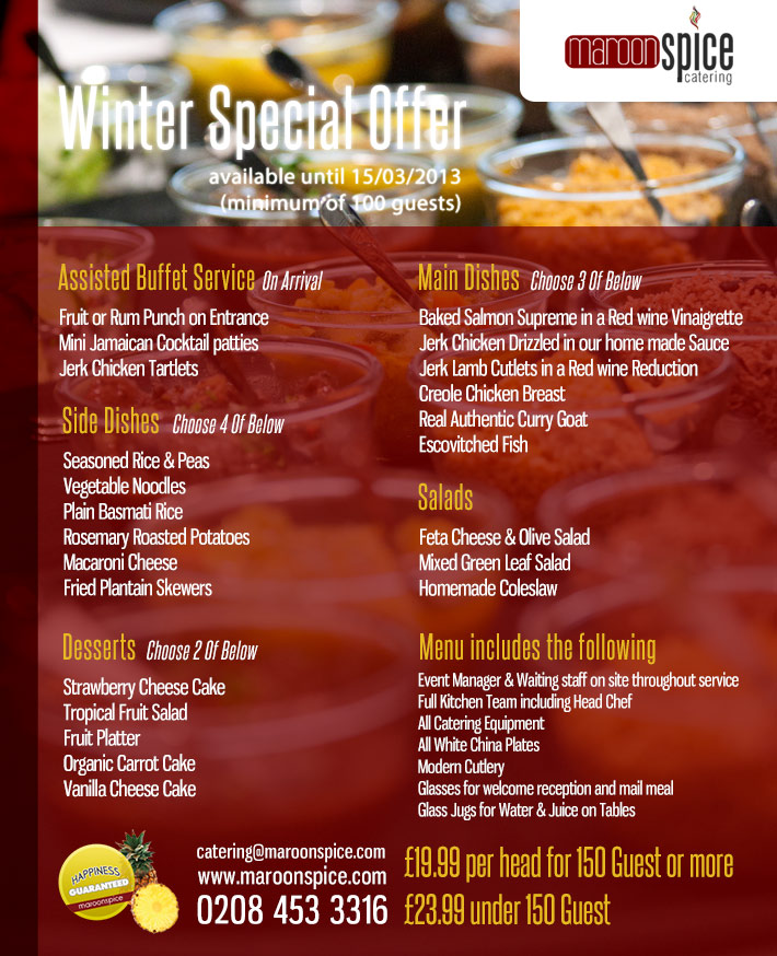 Maroon Spice West Indian Caribbean Caterers in London available for