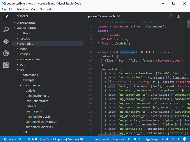 Pacotes de ícones para VS Code 2019