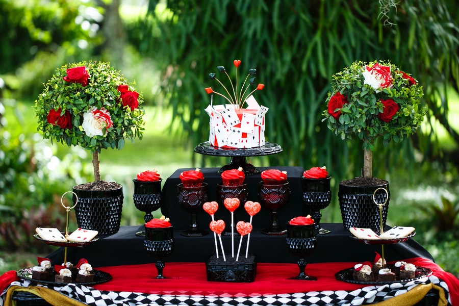 Alice in Wonderland Queen of Hearts Black and Red Tea Party Wedding