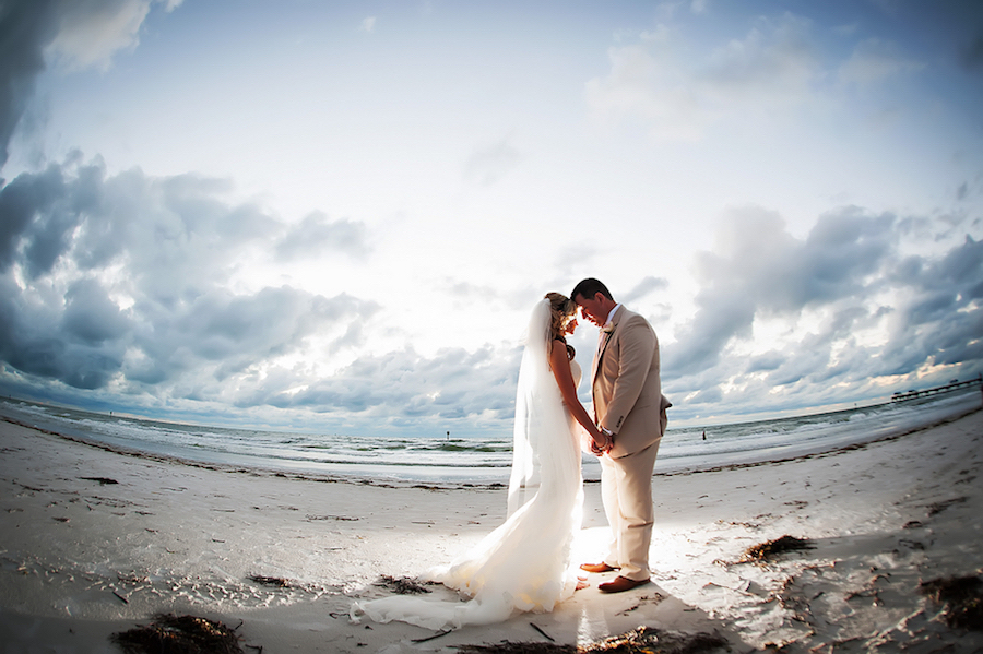 Florida Destination Bride and Groom Beach Wedding Portrait at Sunset