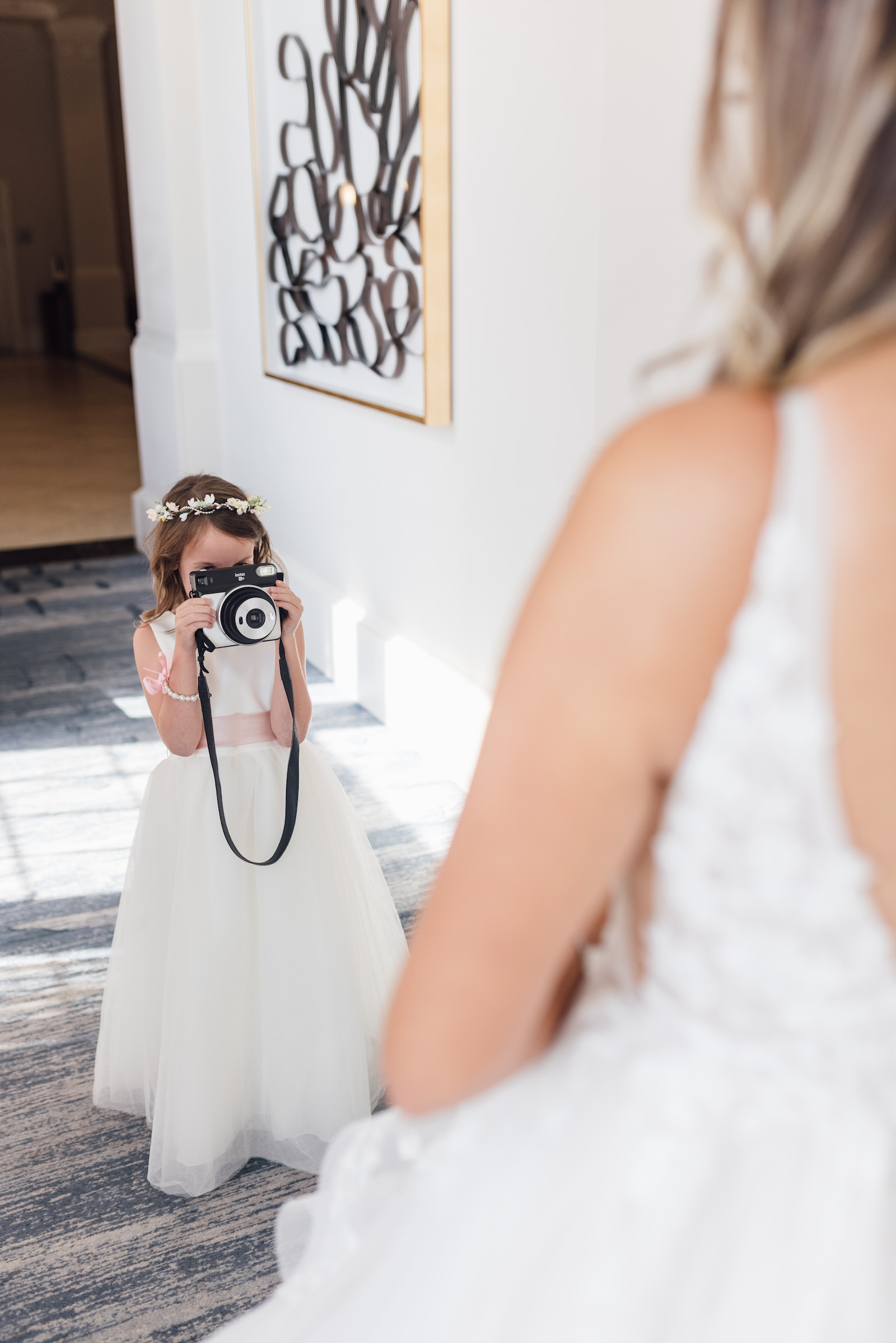 First Look with Flower Girl Wedding Portrait