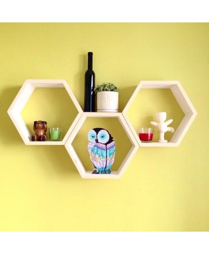 wood hexagon wall shelves 3 pc white Order Now Best Quality