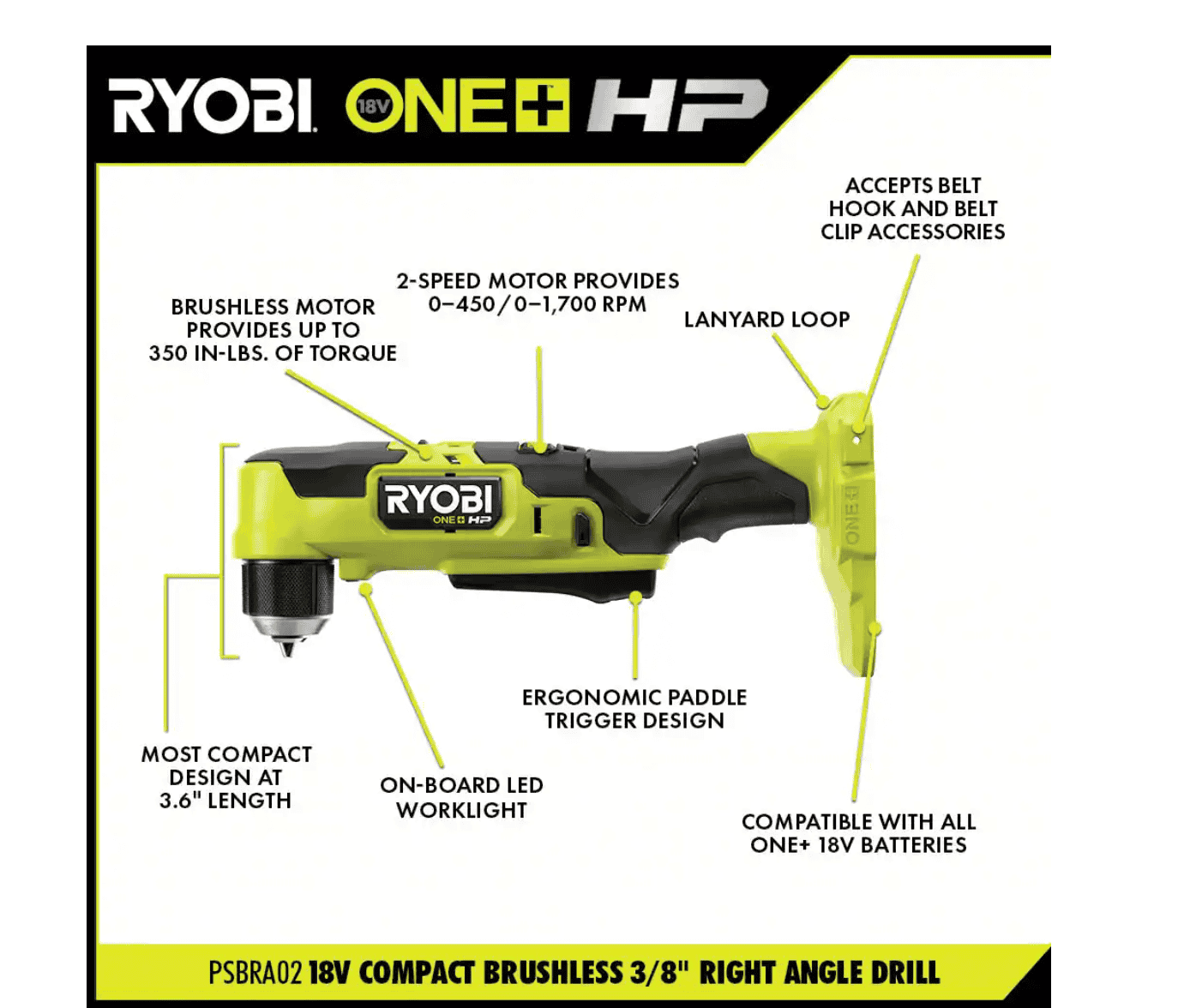 RYOBI PSBID01K-PSBRA02B ONE+ HP 18V Brushless Cordless Compact 1/4 in