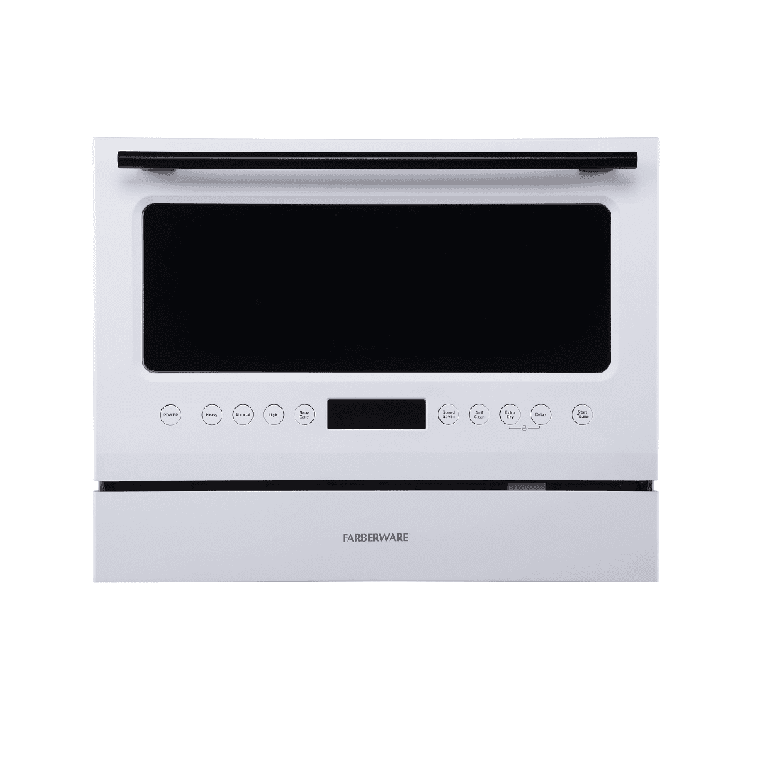 Farberware Professional 6 Piece Countertop Dishwasher, Glass Door White
