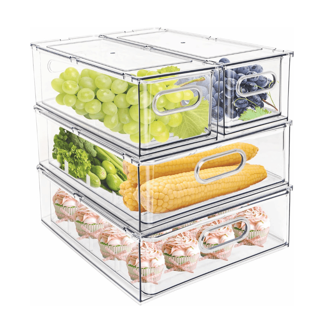 MineSign 4 pack Stackable Refrigerator Organizer Bins PullOut Drawers
