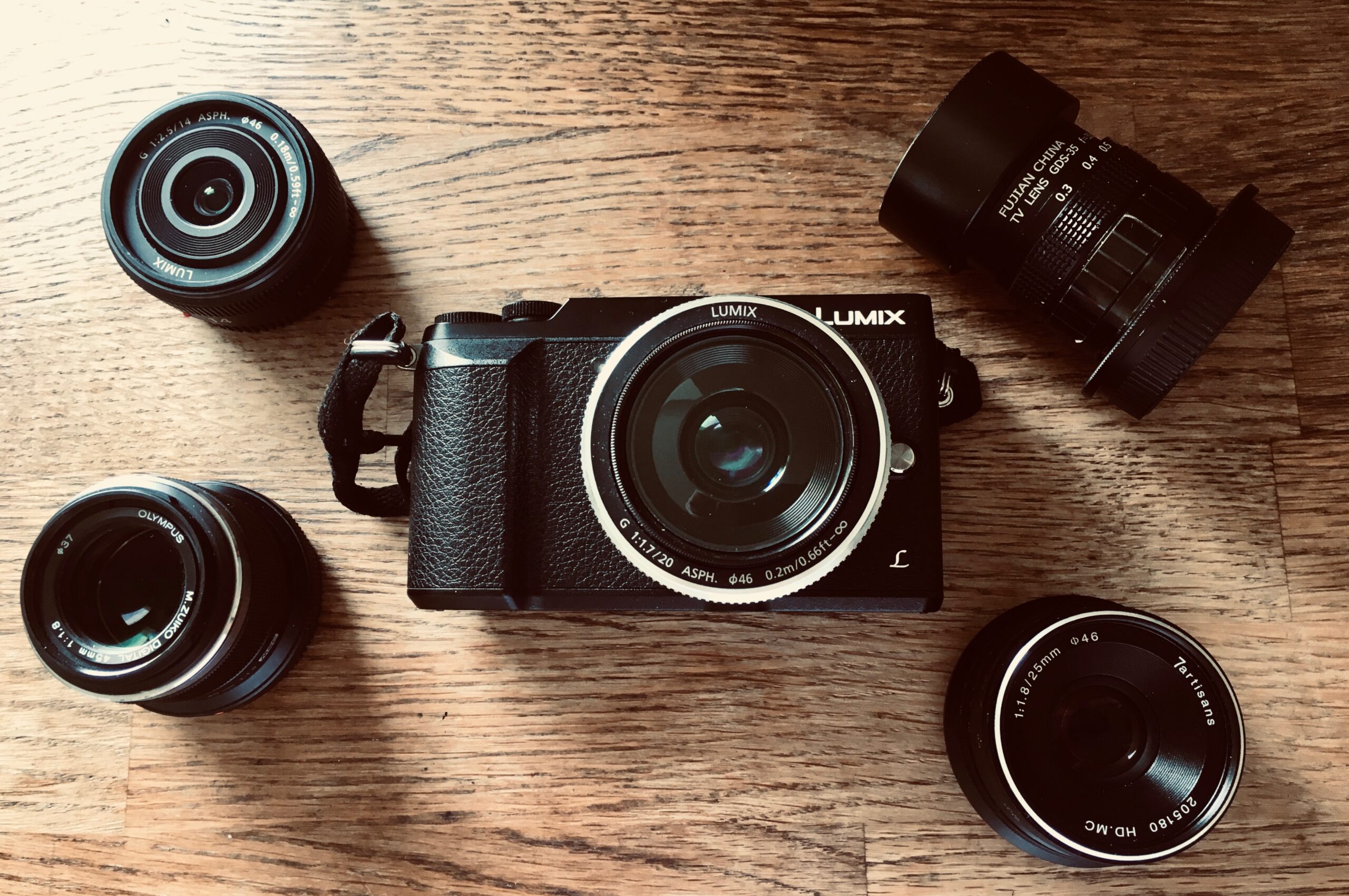 My M43 Camera setup Lumix GX80 with prime lenses for Micro Four