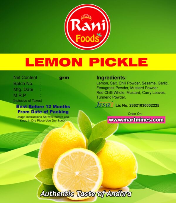 Lemon Pickle (Nimakaya Pachadi) Veg Pickles Hyderabad Martmines