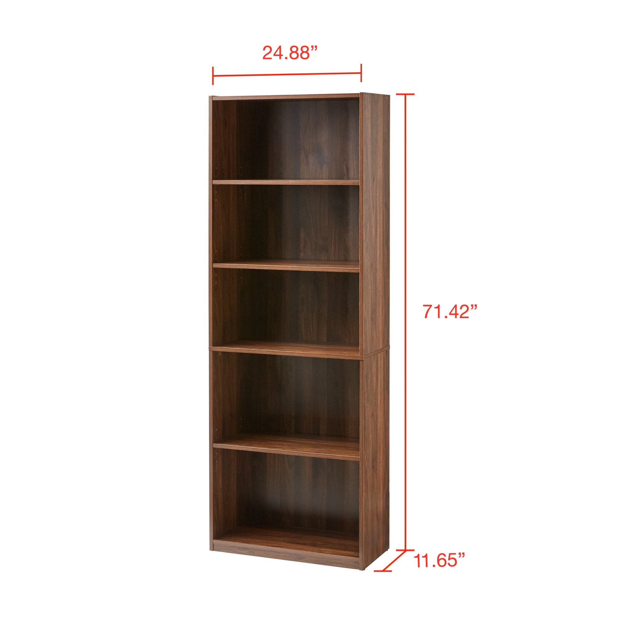 Mainstays 5Shelf Bookcase with Adjustable Shelves, Canyon Walnut