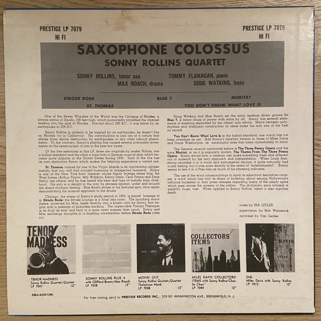 ソニー・ロリンズ / サキソフォン・コロッサス【Sonny Rollins / Saxophone Colossus】LPレビュー まるおブログ