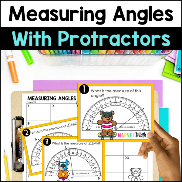 Measuring Angles with a Protractor Task Cards Marvel Math
