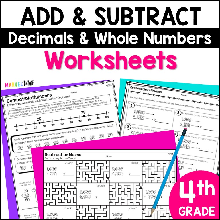 4th Grade Addition & Subtraction Worksheets - Marvel Math
