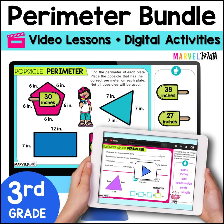 3rd Grade Perimeter Bundle - Digital Activities + Video Lessons