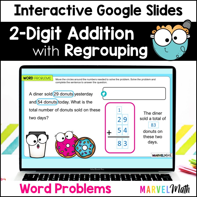 2 Digit Addition with Regrouping #6 - Word Problems - Marvel Math