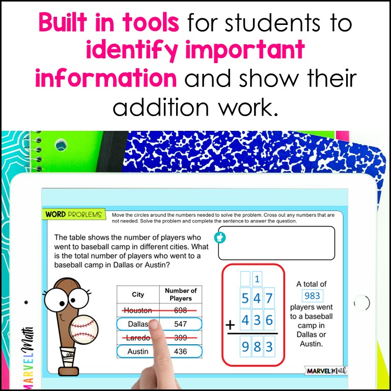 3 Digit Addition with Regrouping #7 - Word Problems with Extra