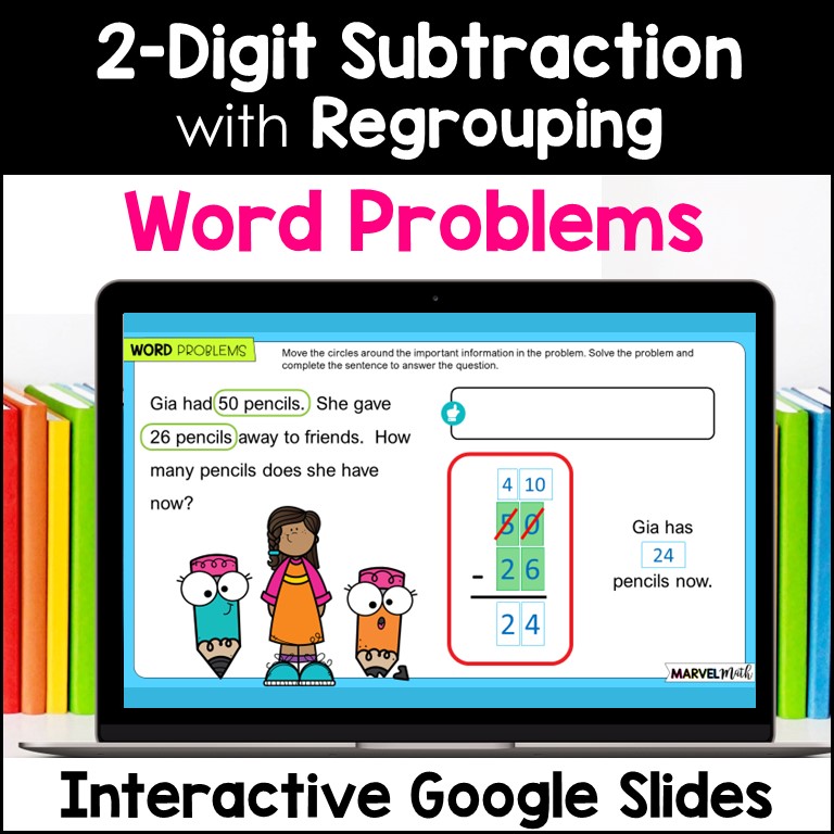 2 Digit Subtraction with Regrouping #8 - Word Problems - Marvel Math