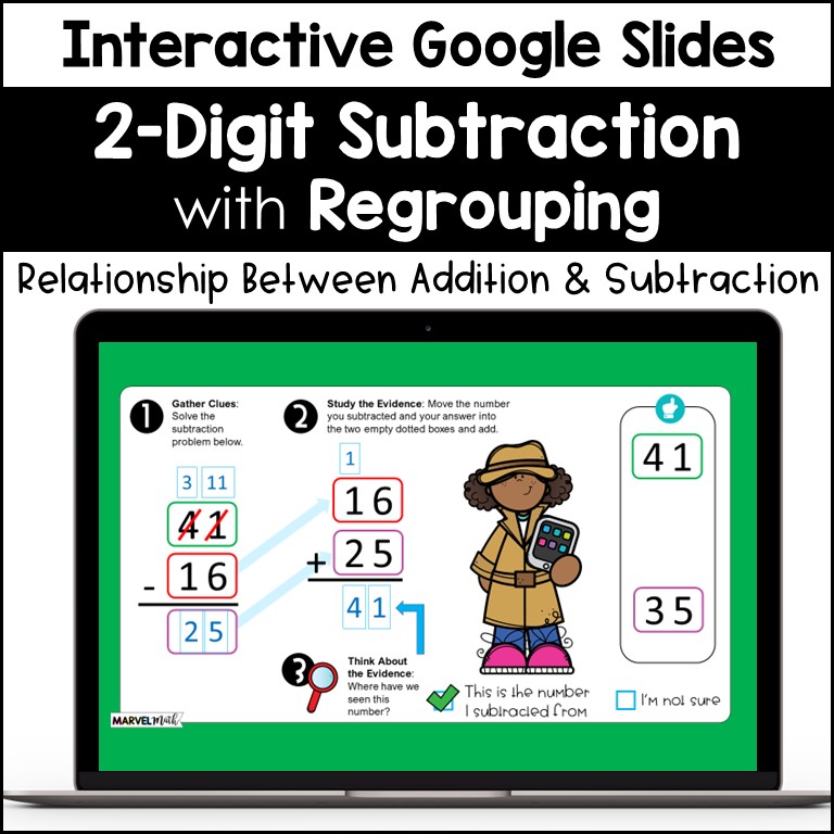 2 Digit Subtraction with Regrouping #9 - Relate to Addition - Marvel Math