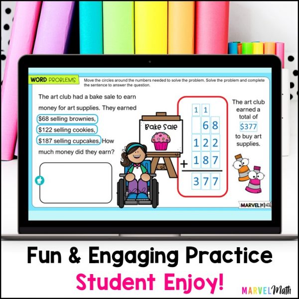 3 Digit Addition with Regrouping #6 - Word Problems - Marvel Math