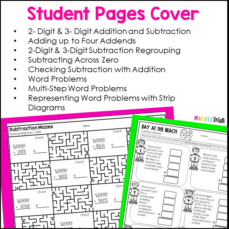 3rd Grade Addition & Subtraction Worksheets - Marvel Math