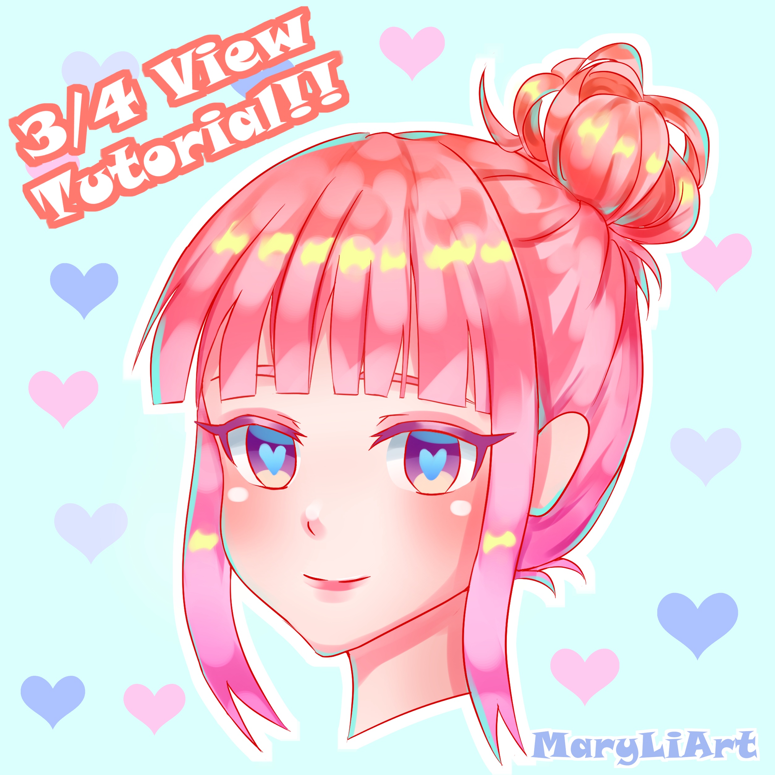 How to draw the head and face in 3/4 view Anime Style Mary Li Art