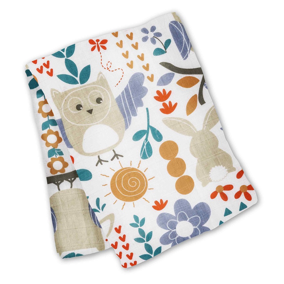 Lulujo x Leika Cotton Swaddle Owl & Bunny 47×47″ Mary Meyer