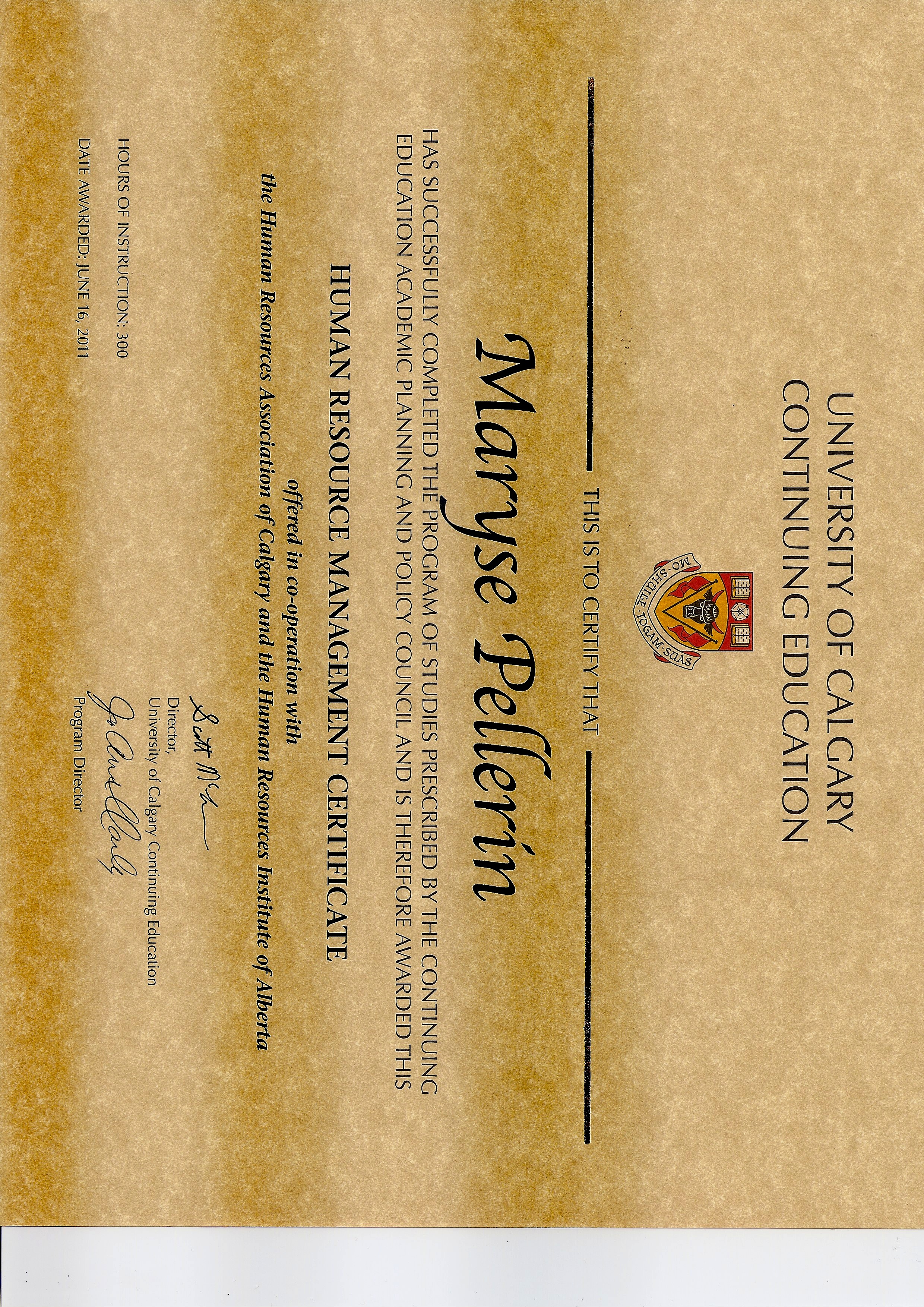 Certificates and Maryse Pellerin
