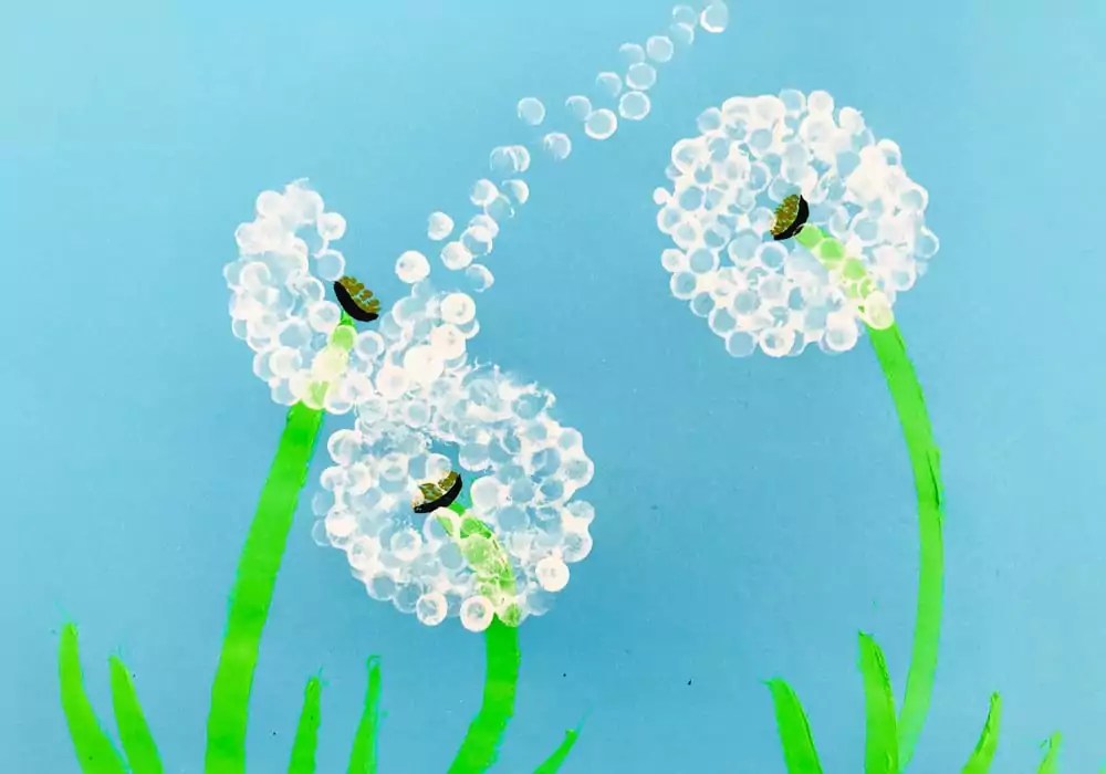 Cotton bud dandelion craft Arts & Crafts Mas & Pas