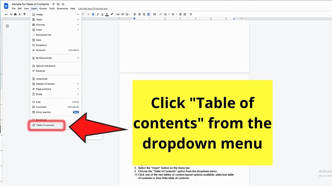 How To Link Table Of Contents In Google Docs