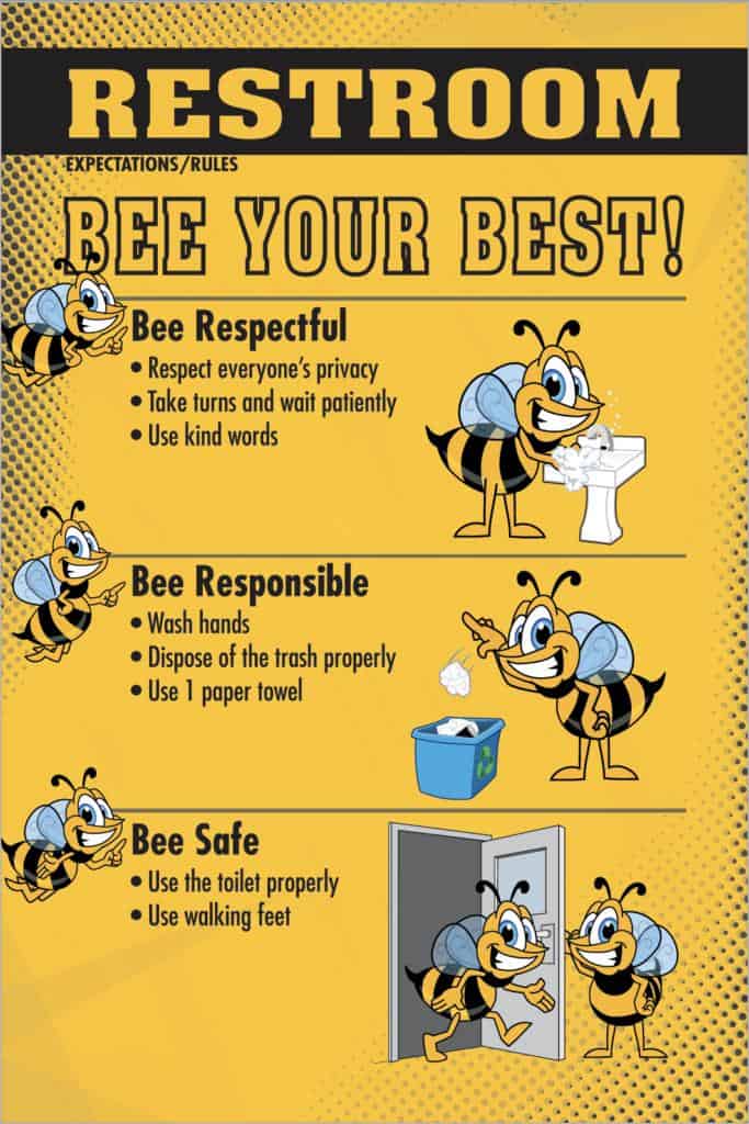Restroom Rules Poster Bee Mascot Junction